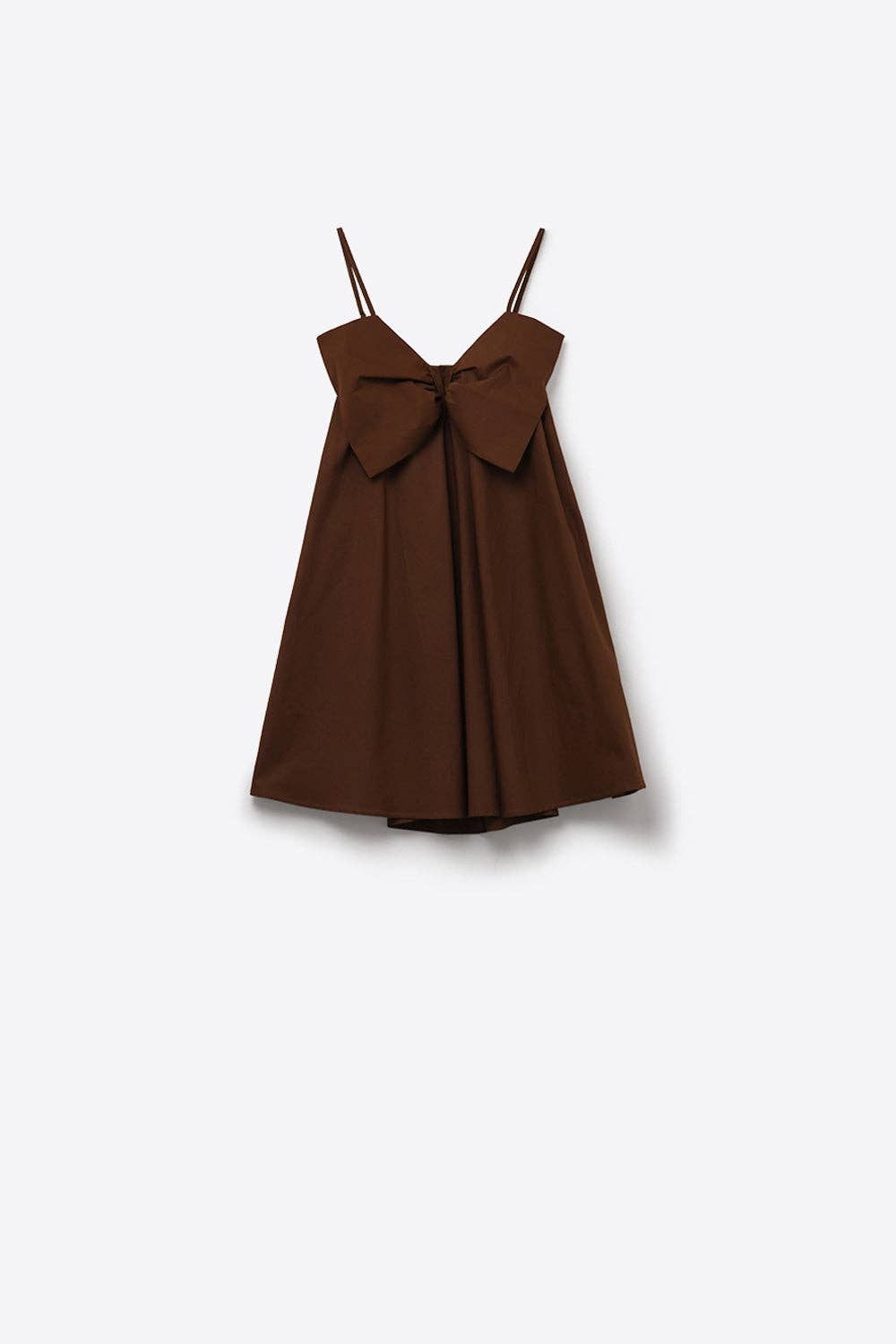Brown poplin mini dress with a big bow detail for wholesale on Faire7