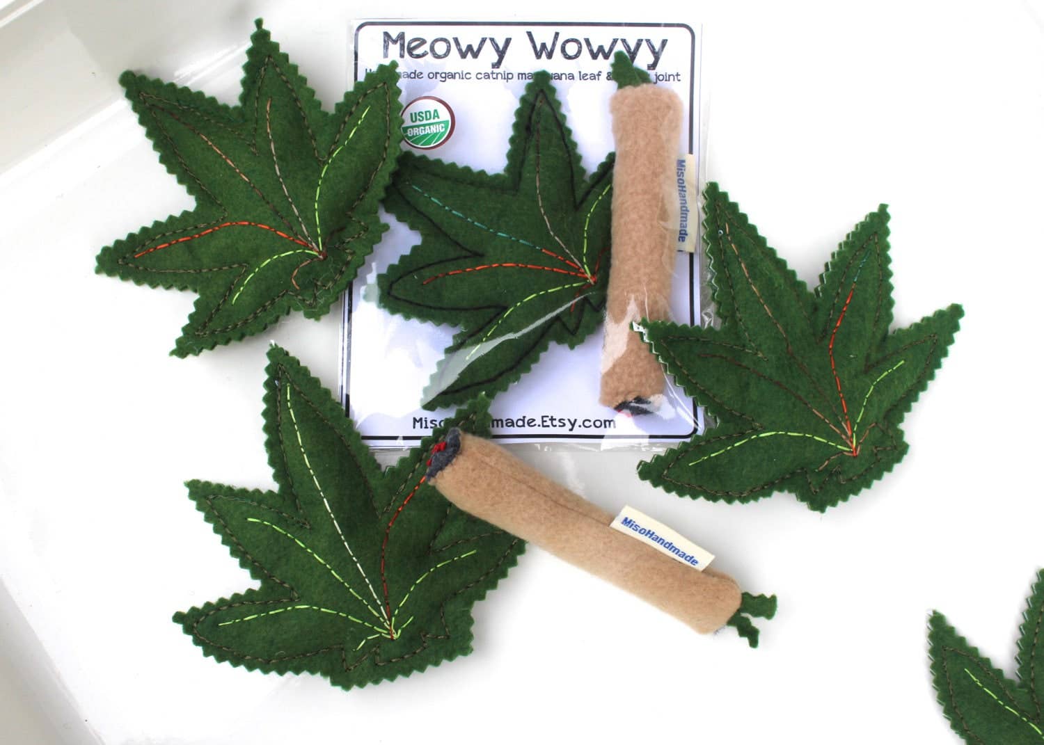 Miso Handmade - Wholesale Pet Toy - Cat - Marijuana & Joint Cat Toy 2 pc set4