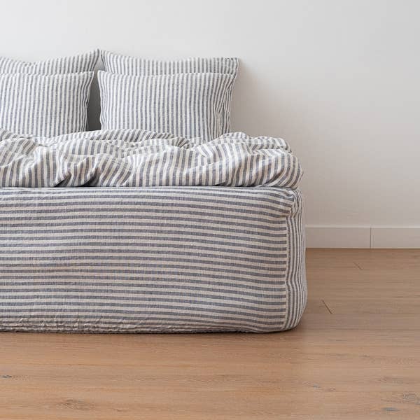 TICKING STRIPE FITTED SHEET INDIGO for wholesale by LinenMe