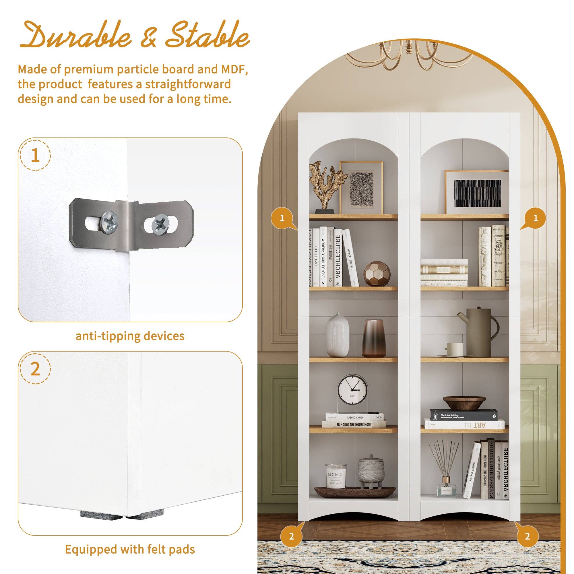 39F Inc. - Vente Bibliothèques - Ensemble de 2 bibliothèques de style ferme à 5 niveaux de 72" H (blanc)4