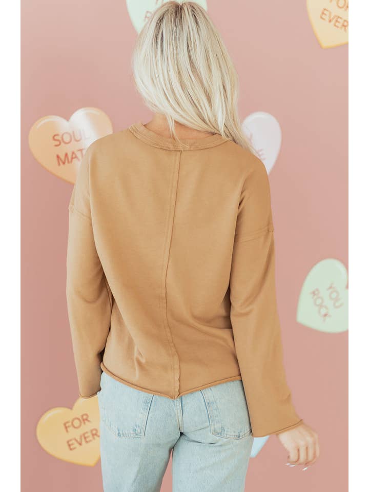 Straw Yellow Heart Stitch Reverse Seam Mineral Wash Sweatshirt for wholesale on Faire1