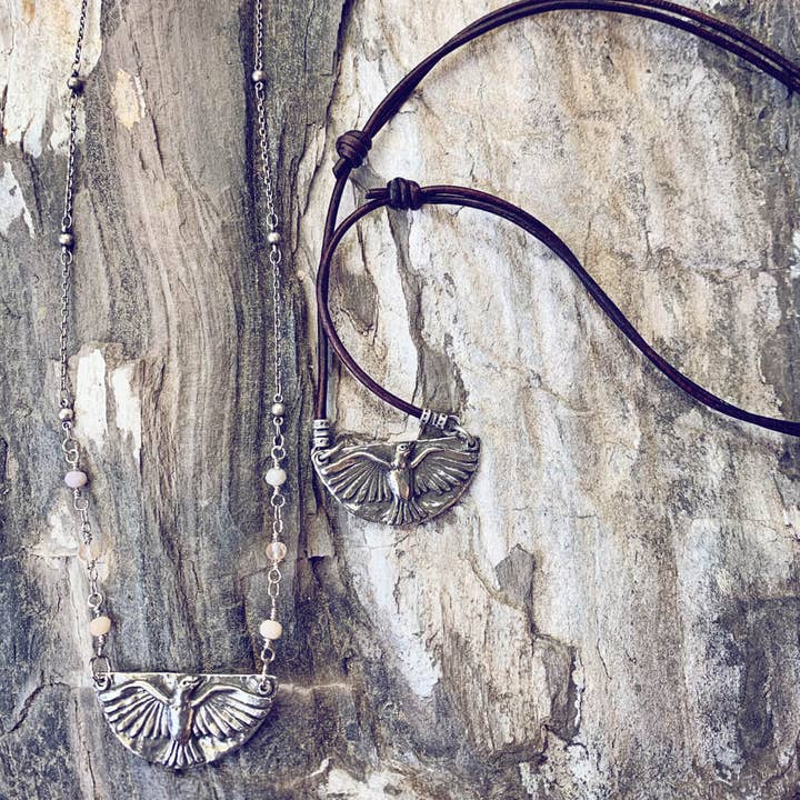 mystic falcon // bird and all seeing eye double sided pendan for wholesale by Peacock & Lime