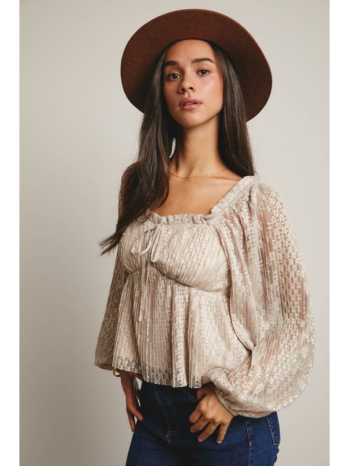 Forte - Wholesale Blouse – Women’s - Pleated Lace Peplum Blouse FT000116