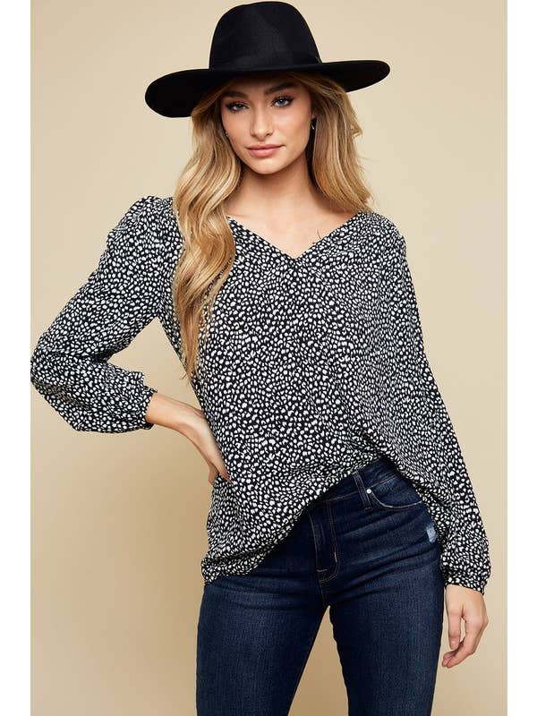 Doe and Rae - Wholesale Blouse - Women's - Smocked V-neck Blouse - 40379T-13