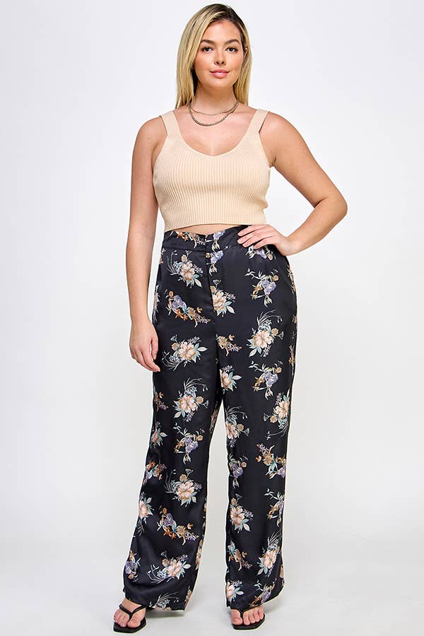 Haute Fox Plus Size & Contemporary - Wholesale Broek - Dames - Plus Size Satijnen Bloemenbroek SS2391P-P0