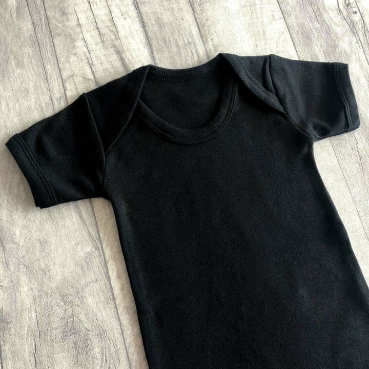 Short Sleeved Black Baby Boy Girl Plain Romper Newborn for wholesale by Personalised Baby Clothes and Gifts