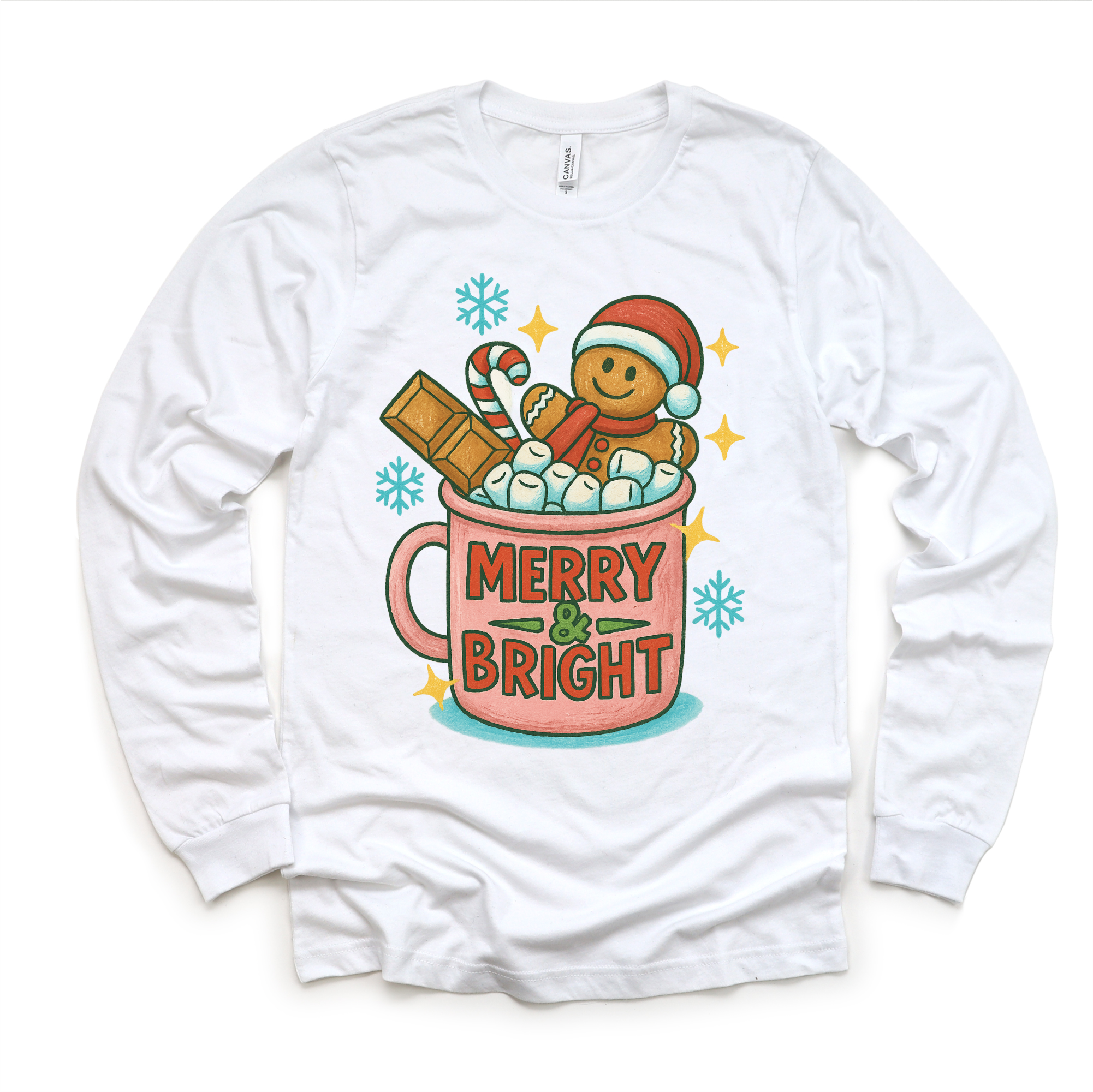 Madi Moosh – wholesale Screen-printed t-shirt – Kids – Merry & Bright Gingerbread Man Shirt - Long Sleeve T-Shirt0