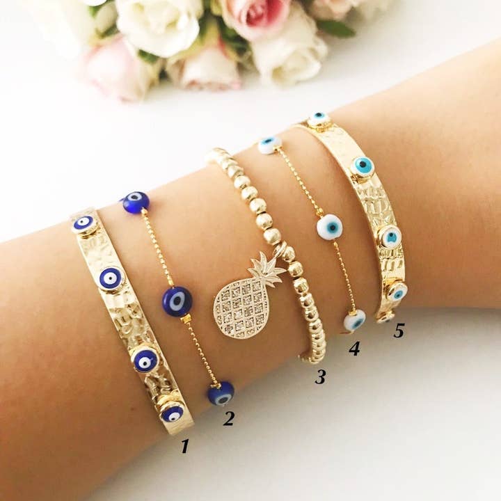 Evileyefavor – wholesale Smycken – Guld onda ögat armband Set, ARMRING armband, Tiny Evil Eye pärla armband