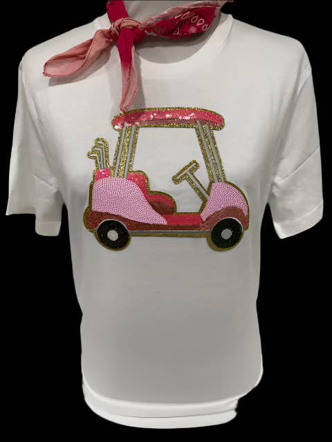 Sequin(C) Golf Cart on White Crew for wholesale by Bling-A-GoGo, LLC