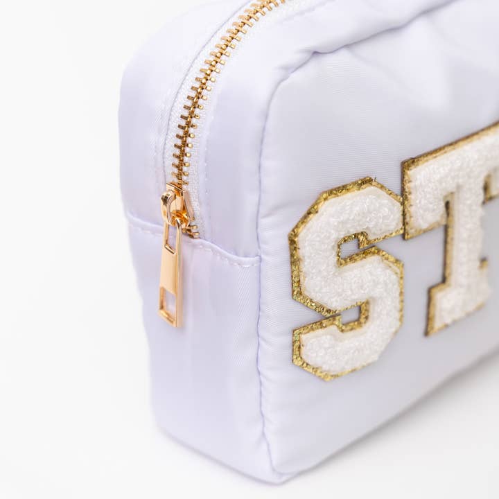 Natalia - Wholesale Makeup/Cosmetic Bag - Preppy Nylon Chenille Letter Travel Makeup Pouch - STUFF3