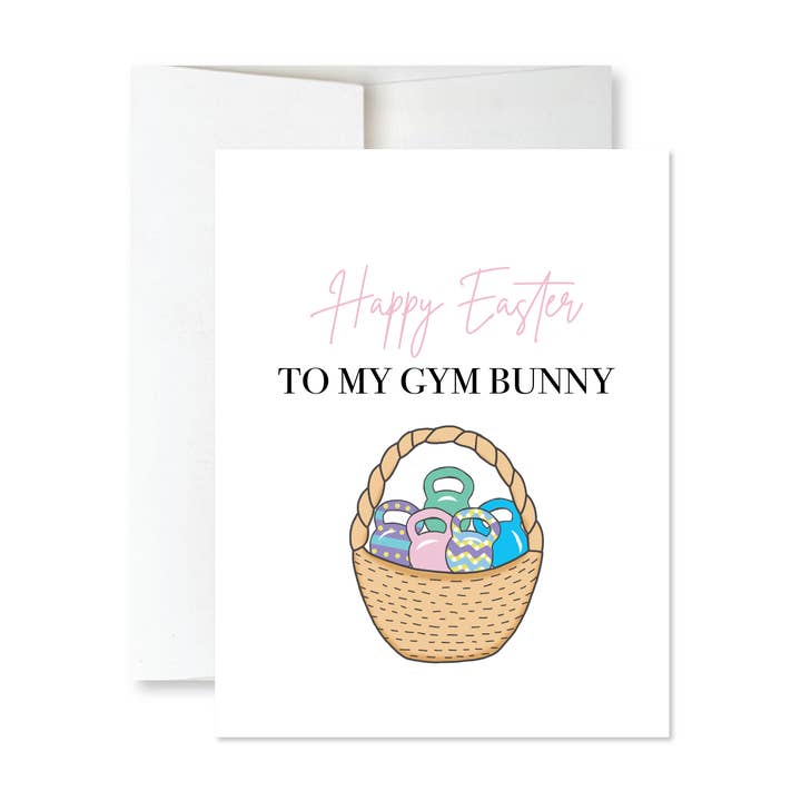 Tarjeta de Pascua de fitness - Tarjeta de Pascua para amantes del gimnasio - Pesa rusa para venta al por mayor de Slate + Brush Design Studio