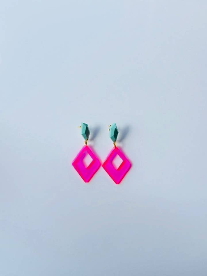 Hot Pink Geo Drop Earrings for wholesale by Soderena Designs