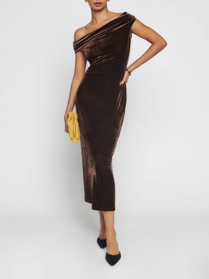 Elegantes Winter-Midikleid aus Samt mit hoher Taille für Damen für den Großhandel von VividLux