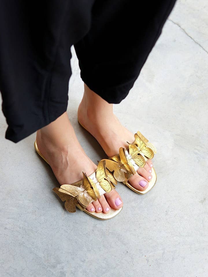 Stella Gold Butterfly Detailed Slippers, Honeymoon S for wholesale by LAMİNTA