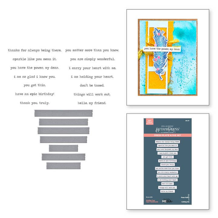 Holding Your Heart Sentiments BetterPress Plates & Die Set from the Collaged Birds Collection by Dina Wakley for wholesale by Hero Arts + Spellbinders Wholesale