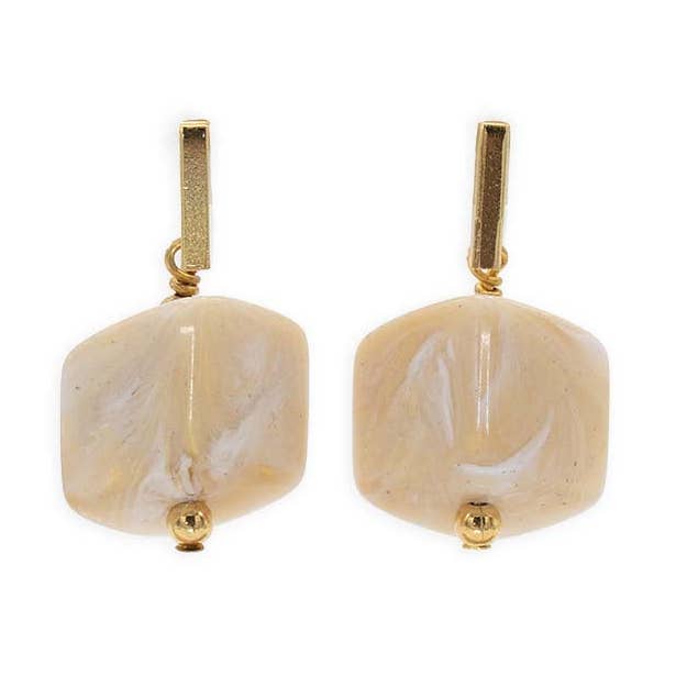 Øreringe med 1 Cube, Elfenben for engroshandel hos FATES, style with a story