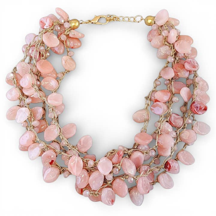 Pink Beaded Collar Necklace | Handmade Statement Jewelry for wholesale by Bijoux Envie Statement Jewelry