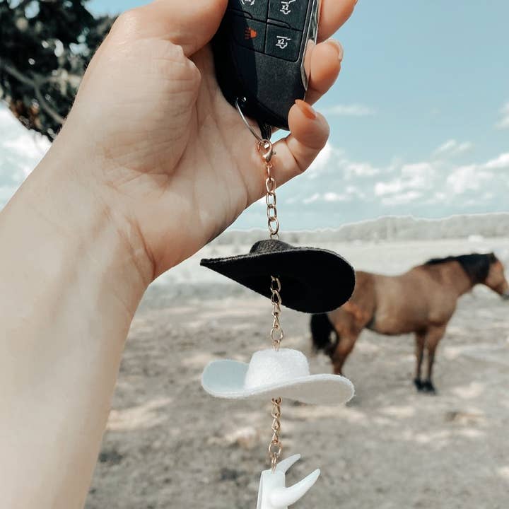 The Front Porch Label - Wholesale Keychain - Women's - Stone & Black Cowboy Hat Keychain3