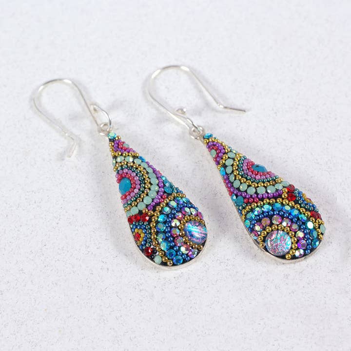 PE-8270 / CRYSTAL & SILVER MORNING DROP EARRINGS for wholesale by Mosaico Jewels