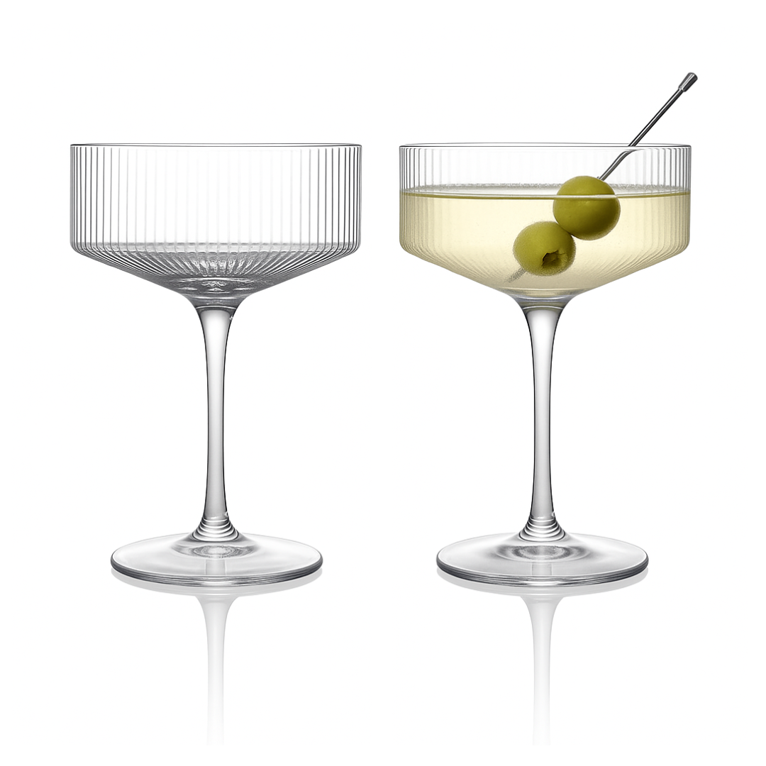 Lemonsoda - Wholesale Cocktail/Liquor Glass - Clear Ribbed Martini Coupe Glass - 9.5oz (1pc) 20