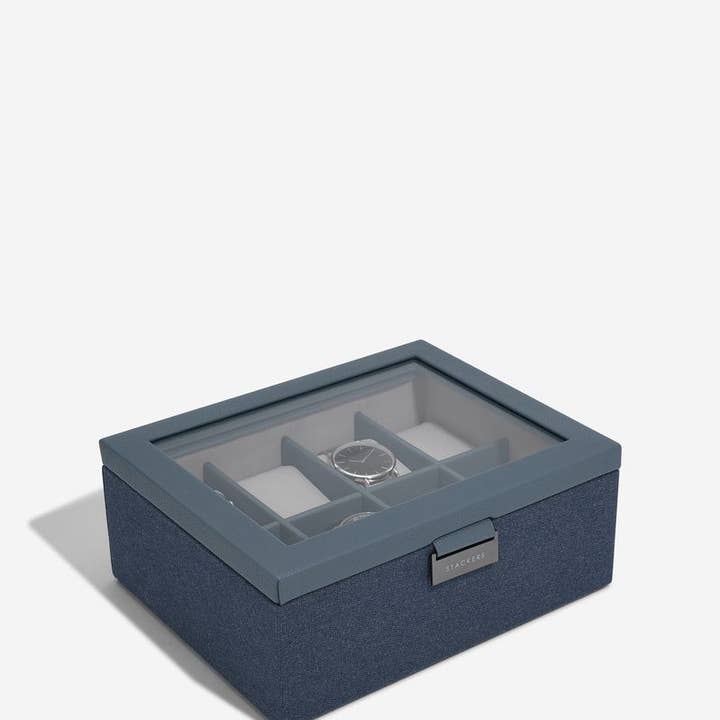 Stackers – wholesale Jewellery box/organiser – Blue Canvas 4pc Watch Box 0