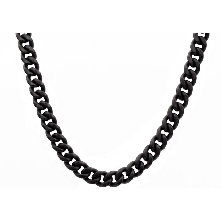 Men's 10mm Matte Black Stainless Steel Miami Cuban Link Chain Necklace With Box Clasp for wholesale by Blackjack Mens Jewelry