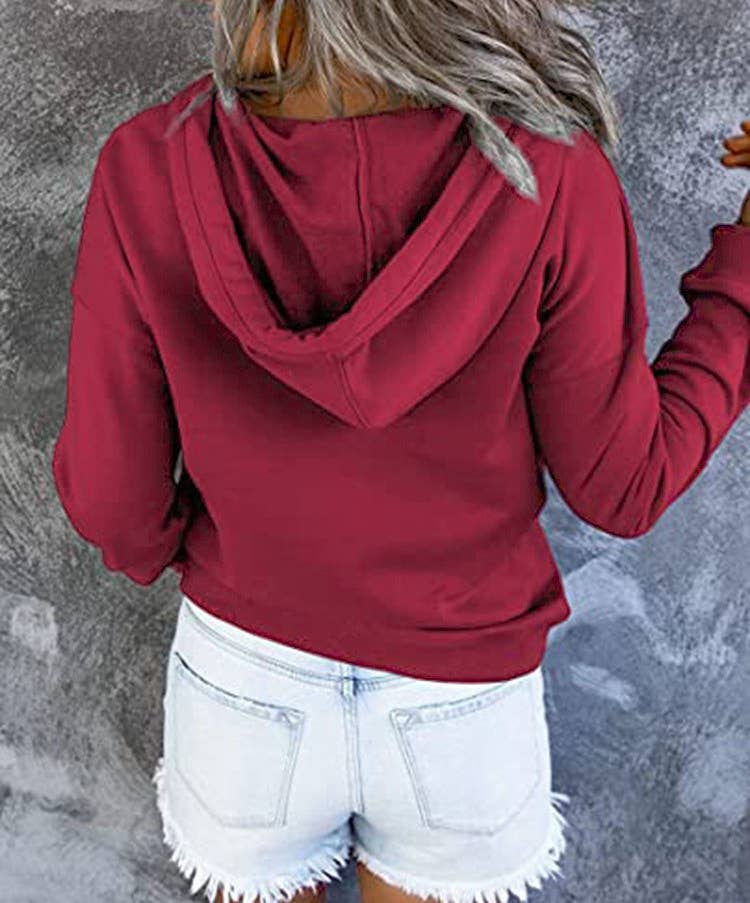 HIDDENBRAND - Wholesale Hoodie - Women's - Large Pockets Half Buttoned Hooded Sweatshirt16