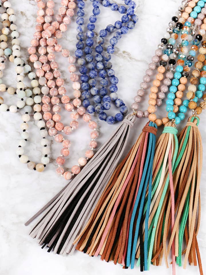 Natural Stone Hand Knotted Long Necklace for wholesale by MYS Wholesale Inc