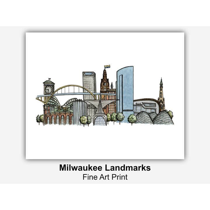 Milwaukee Landmarks Watercolor - Wall & Housewarming Gift for wholesale by Lynndale Print
