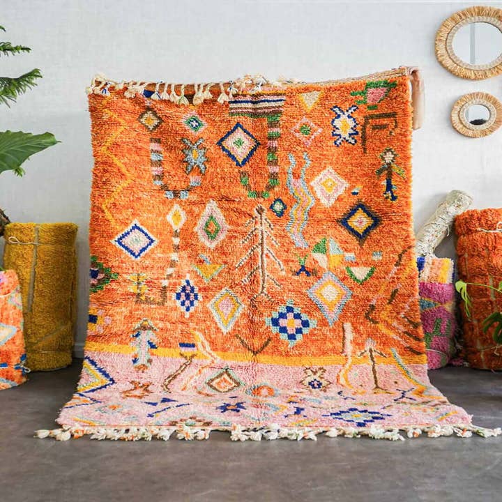 Pink and Orange Moroccan Rug, Handwoven Shag rug, Berber Rug for wholesale by Moroccan Woven Treasures