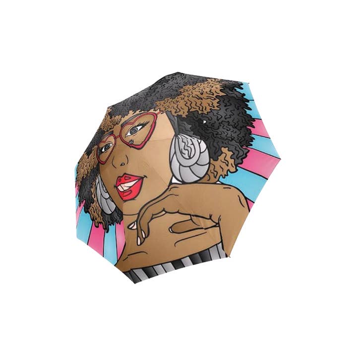 Designs By Dij - Vente Parapluie – femme - Parapluie mignon design Suzanna fougueuse belle fille noire afro unique grand parapluie1