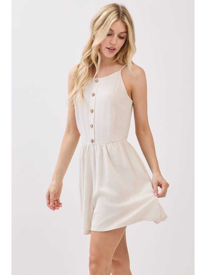 Final Touch - Wholesale Romper - Women's - Boat Neck Sleeveless Button Down Romper - VJ37213