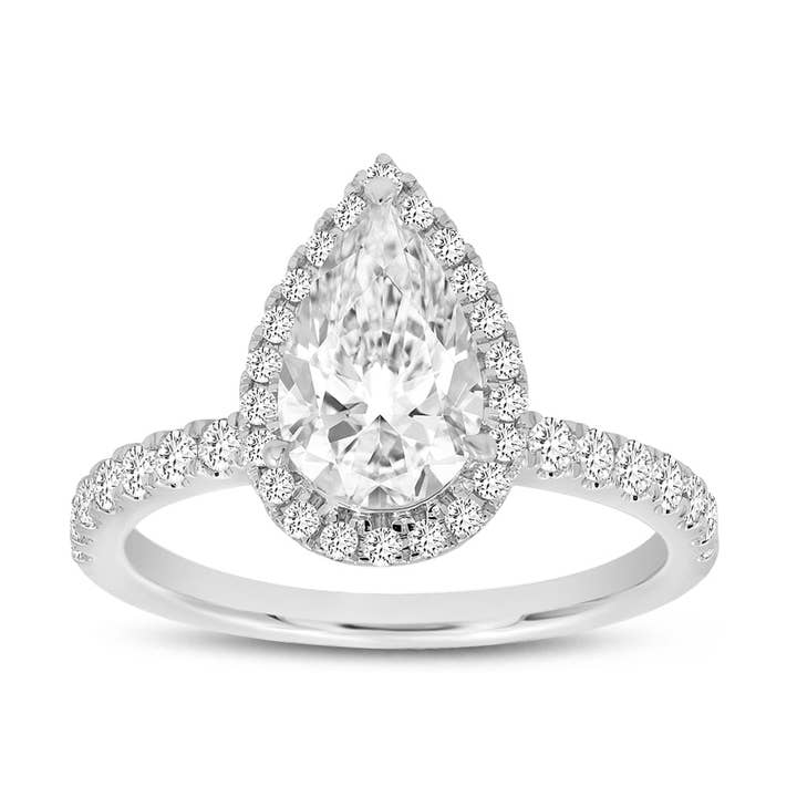 IGI Certified Cultured Pear Shape Halo Diamond Ring (2.01 ctw) in 14K Gold for wholesale by LuvMyJewelry (LMJ)