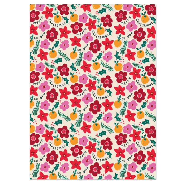 Papel de regalo floral navideño para venta al por mayor de Raspberry Blossom