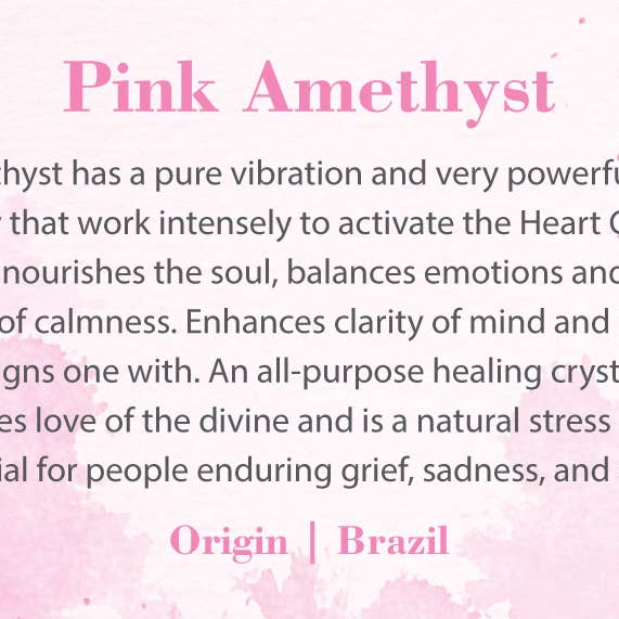 Krystal informationskort - lyserød ametyst for engroshandel hos Natures Artifacts Inc