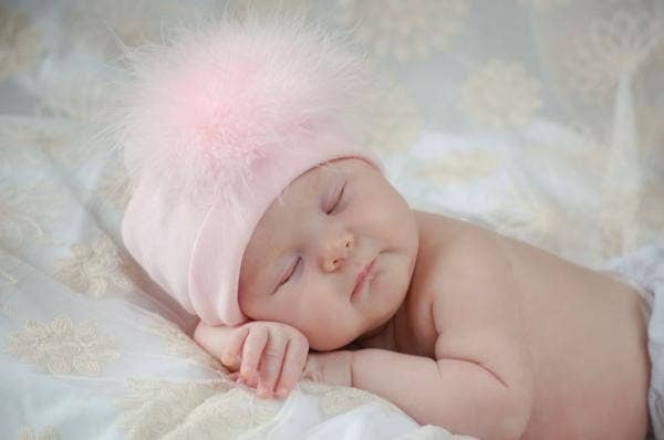 Jamie Rae Hats - Vente Bonnet pour nouveau-né – bébé - Bonnet en coton avec bouffée de marabou6