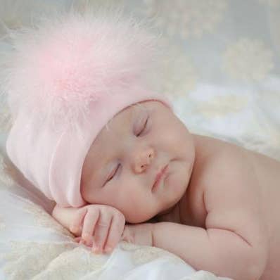 Jamie Rae Hats - Vente Bonnet pour nouveau-né – bébé - Bonnet en coton avec bouffée de marabou6