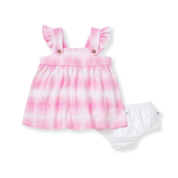 Pink Mauve Wavy Tie Dye Dress & Diaper Cover Set - Infant for wholesale on Faire