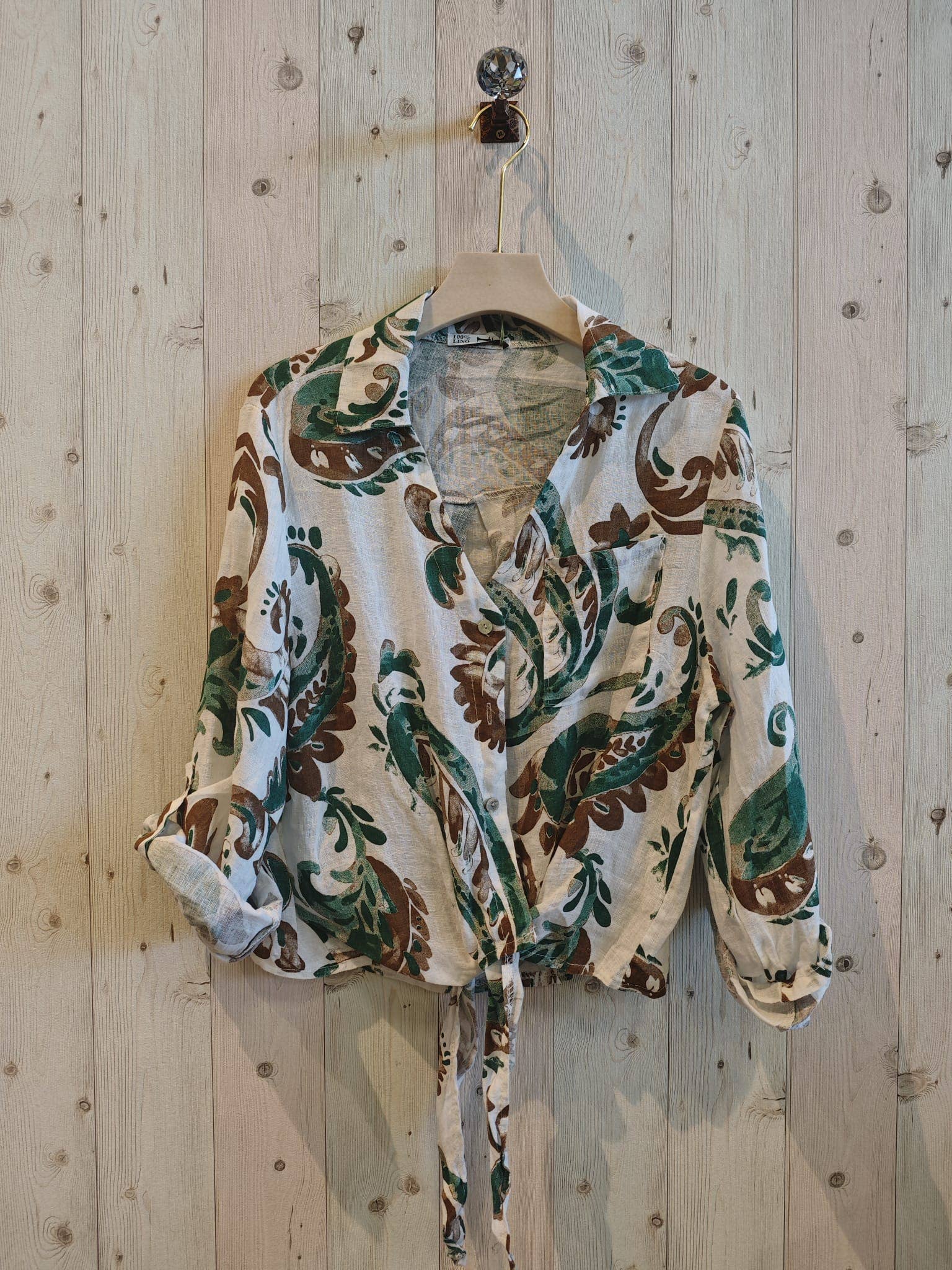 Linen & More - Vendita all'ingrosso Camicia button down - Donna - Camicia con fiocco stampato 100% lino REF 85976