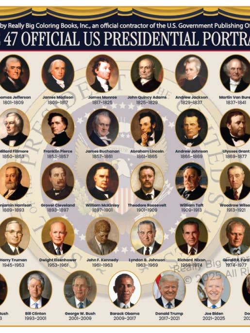 Póster Conmemorativo de Presidentes de EE. UU. Edición 250 Aniversario para venta al por mayor de Really Big Coloring Books | ColoringBook.com
