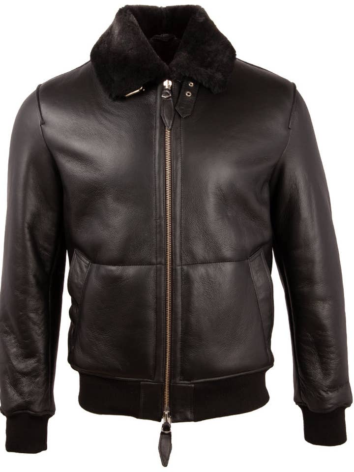 Chaqueta bomber Shearling de 7DIA para hombre, piel negra/negra para venta al por mayor de Aviatrix