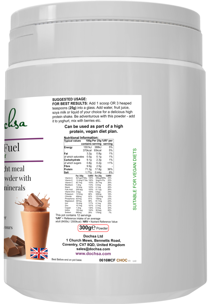 Dochsa Ltd – wholesale Protein/superfood powder – Plant Protein Fuel Powder Chocolate 300g (10.58oz) - Shake1