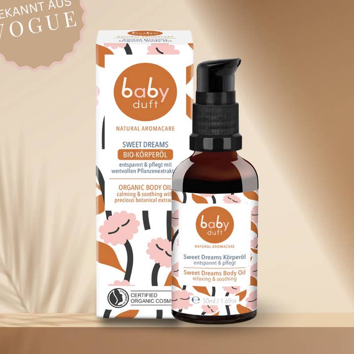 SWEET DREAMS relaxing & soothing ORGANIC BODY OIL swissmade for wholesale by BABYDUFT natural aromacare