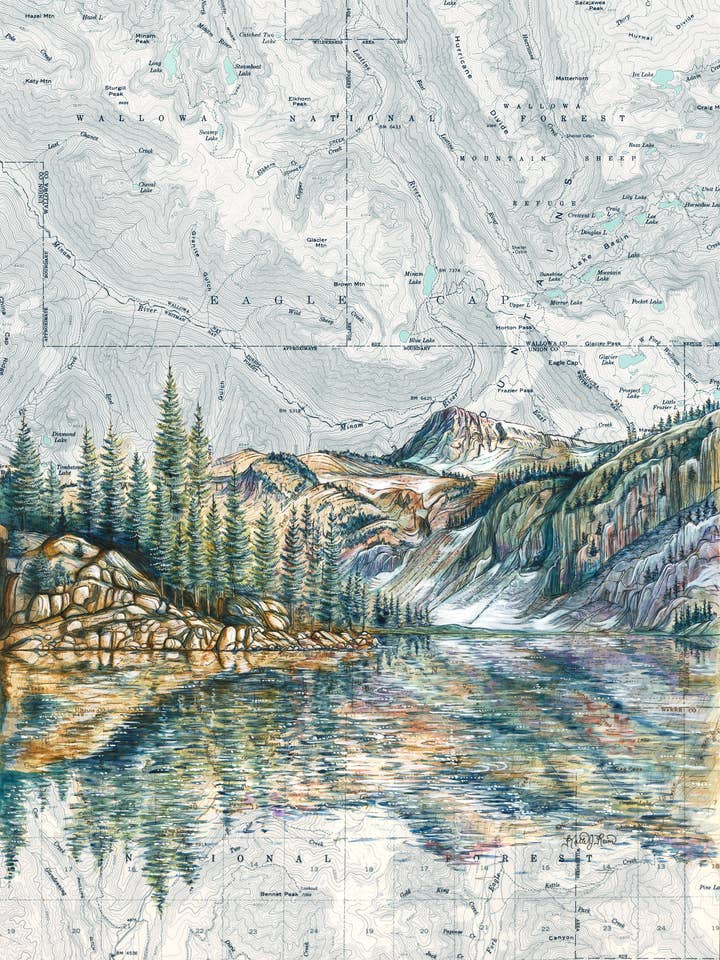 Wallowas, Lac Mirror, Tirage d'art mat de l'Oregon pour la vente par Final Switchback by Katie Jeanne Reim