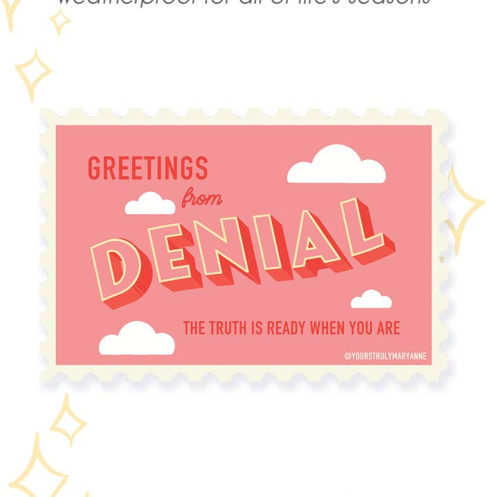 Denial Stamp Sticker for wholesale by Yours Truly, Mary Anne