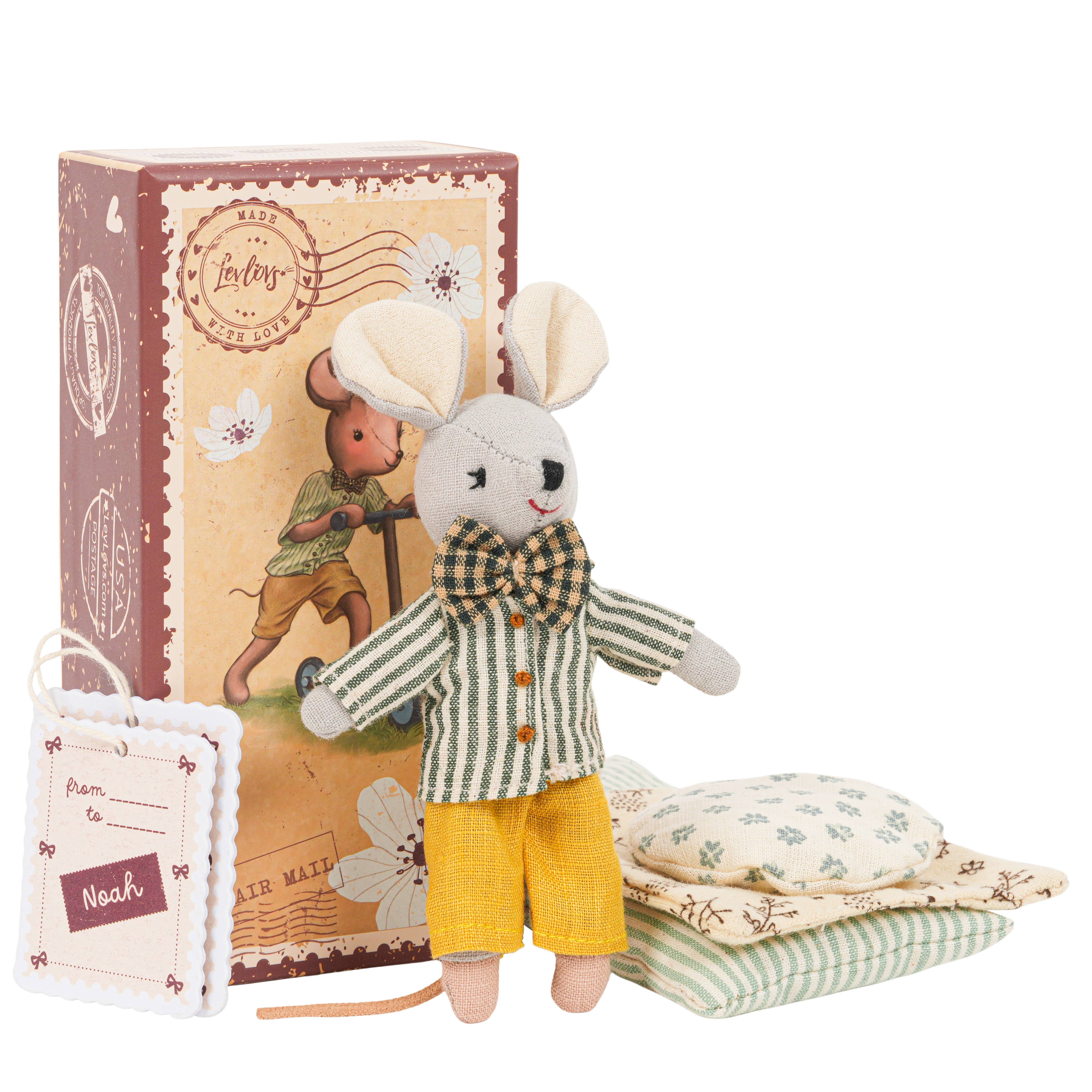 LEVLOVS - Wholesale Stuffed/Plush Toy - Kids & Baby - Levlovs Mouse Noah in Stamp Holder Box with Bedding1