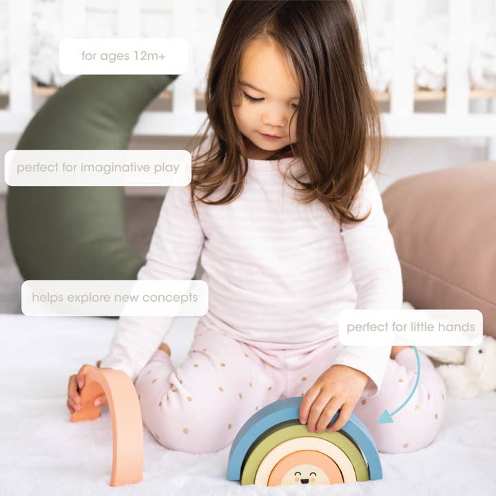 Pearhead - Wholesale Wood Toy - Kids - Wooden Stacking Rainbow Baby & Toddler Toy Nursery Decor