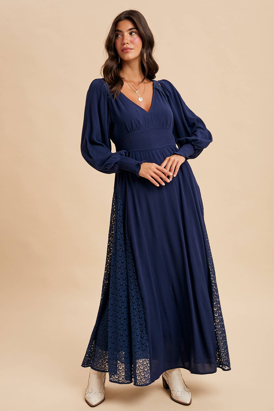 In Loom - Wholesale Dress - Women's - LACE PANEL V NECK MAXI DRESS7