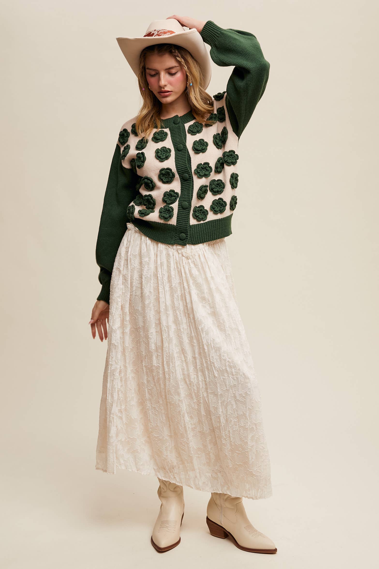 Listicle - Wholesale Cardigan - Women's - Handmade Rose Applique Knit Cardigan41