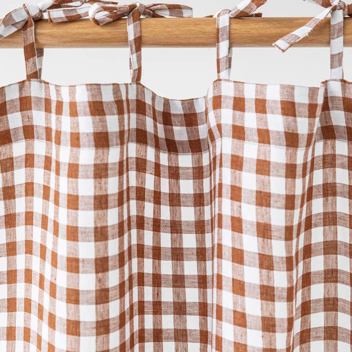 MagicLinen (We handle U.S. import procedures for you) - Vente Rideaux - Panneau de rideau en lin à nouer (1 pièce) en vichy à la cannelle1